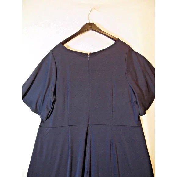 Talbots Dress Womens 16W Navy Blue Jersey Knit Fit and Flare Flutter‎ Sleeve NWT